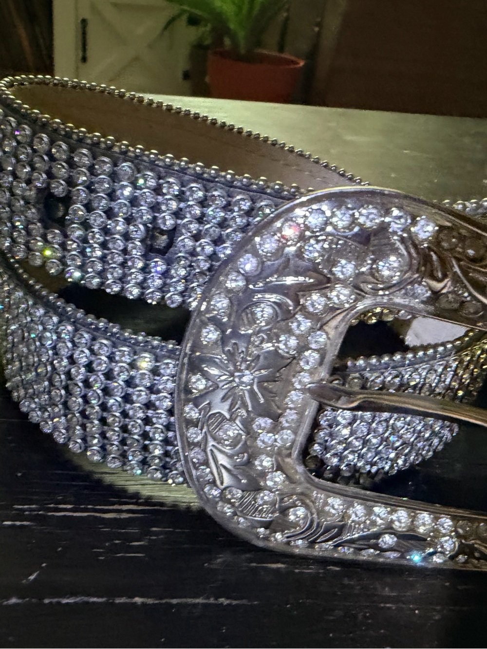 Solid abs rhinestones diamond belt shimmers and gleem western bling belt large - Picture 2 of 6